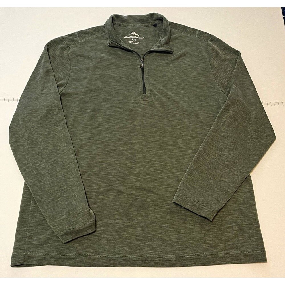 Tommy Bahama Dark Green 1/4 Zip Mock Neck Knit Pullover Men's LARGE MODAL